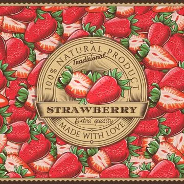 Vintage Strawberry Label On Seamless Pattern Stock Illustration