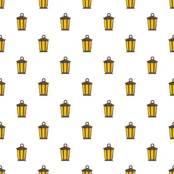 Vintage street lamp seamless pattern with glowing yellow light Stock Illustration