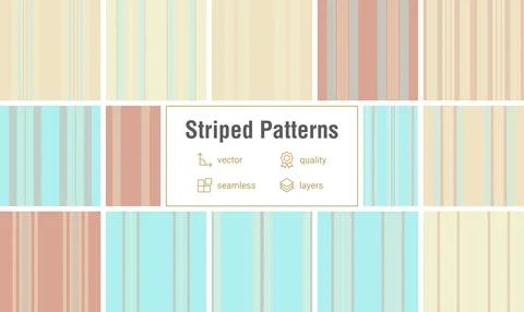 Vintage striped pattern pack with traditional lines rhythm. Seamless vector.. Stock Illustration