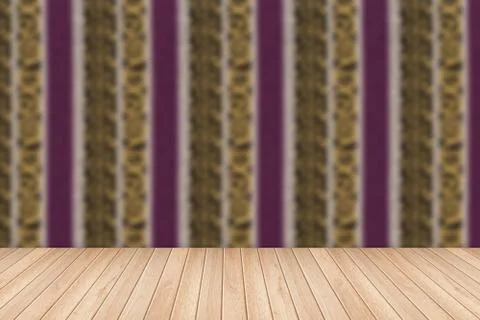 Vintage striped pattern wall and wooden deck tabletop Stock Photos