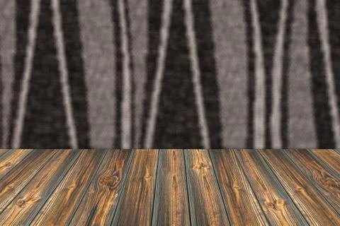 Vintage striped pattern wall and wooden deck tabletop Stock Photos