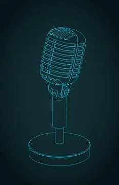 Vintage studio microphone isometric blueprint Stock-Illustration