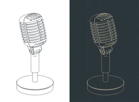 Vintage studio microphone isometric technical drawing Stock-Illustration