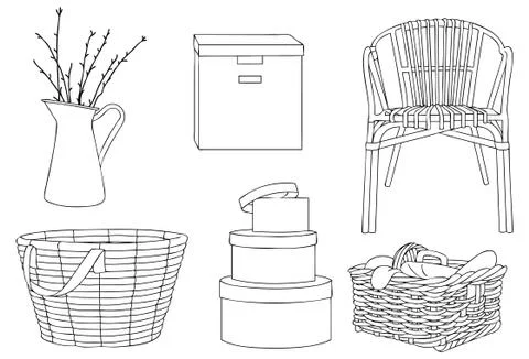 Vintage Stuff at Home vector line art Stock Illustration