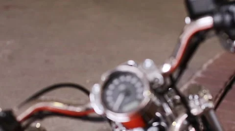 Vintage style cafe-racer motorcycle in garage. The reflection in the mirror Stock Footage 59085205