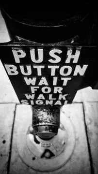 Vintage Style Crosswalk Button at Intersection Stock Photos