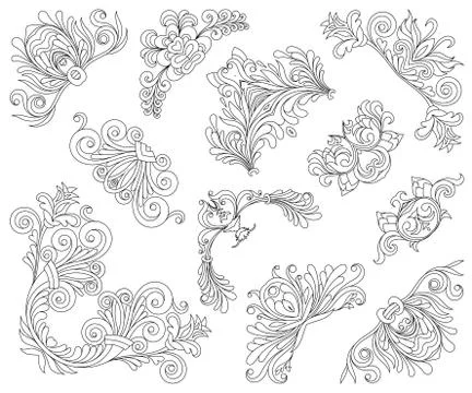 Vintage style design elements corners set. Vector Illustrazione stock