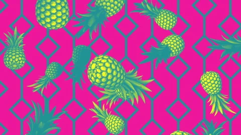Vintage Style Falling pineapples on a pink geometric background Stock Footage 244656952