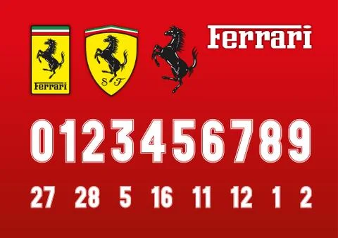 Vintage style Ferrari Formula 1 race numbers font Stock Illustration