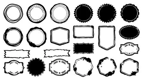Vintage style grunge border frames and badges collection in black and white Stock Illustration