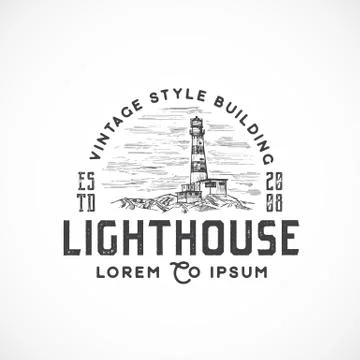 Vintage Style Lighthouse Abstract Vector Sign, Symbol or Logo Template Stock Illustration