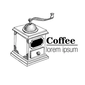 Vintage Style logo with coffee grinder. Stock Illustration