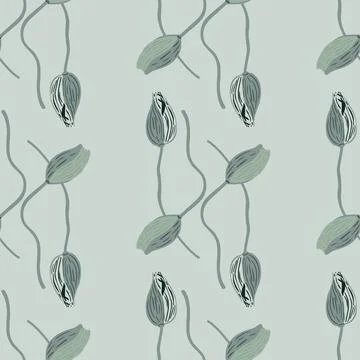 Vintage style nature seamless pattern with poppy bud elements print. Flowers  Illustrazione stock
