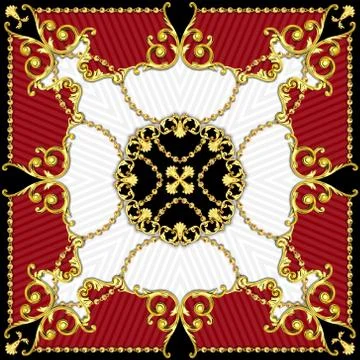 Vintage Style Pattern with Chains, Scarf Golden Baroque Design for Silk Print. S Stock Illustration