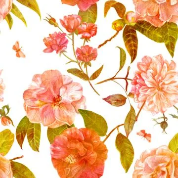 Vintage style seamless pattern with red and pink watercolor flow 스톡 일러스트