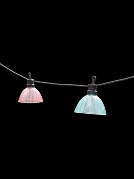 Vintage style string lights with pink and blue glass shades Stock Photos