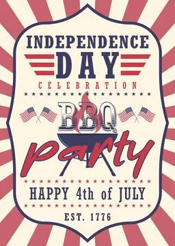 Vintage-style vector poster for Independence Day celebration featuring BBQ pa Stock Illustration