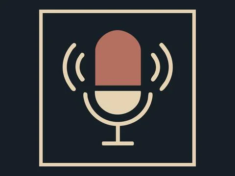 Vintage styled microphone icon in square frame on dark background. concept of Stock Illustration