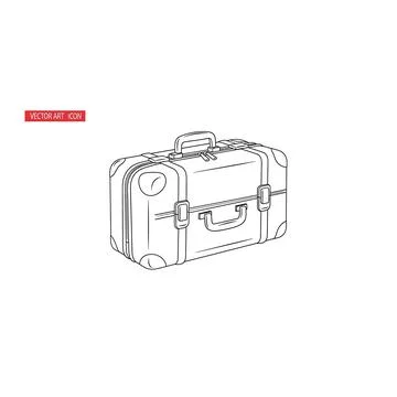 Vintage suitcase baggage illustration retro travel line art Stock Illustration