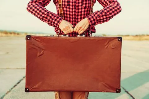 Vintage suitcase, copy-space Stock Photos