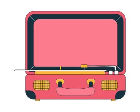Vintage suitcase record player 2D cartoon object Stock Illustration