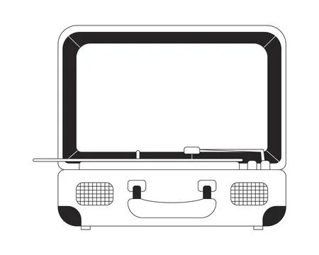 Vintage suitcase record player 2D line object Stock Illustration