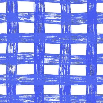 Vintage summer checkered seamless pattern with crossing brushed lines in blue イラスト素材