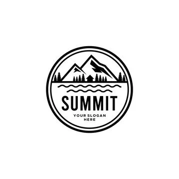 Vintage SUMMIT tree mountain building Logo design Illustrazione stock