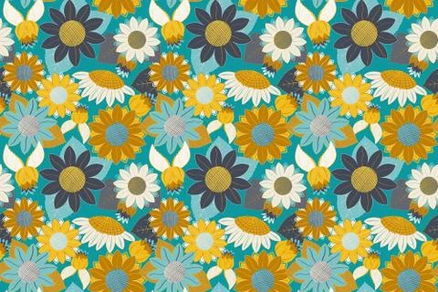 Vintage sunflower seamless pattern Stock Illustration