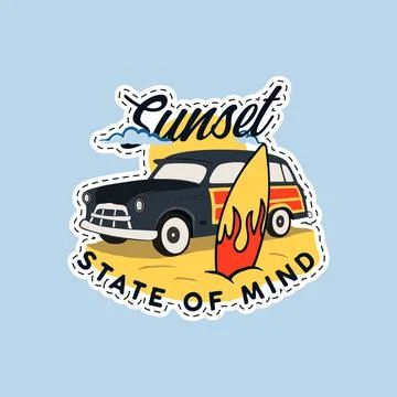 Vintage surf patch logo, mountain badge. Hand drawn sticker design. Summer Illustrazione stock