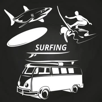 Vintage surfing elements on chalkboard design Stock Illustration