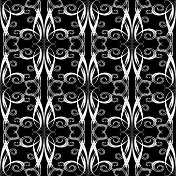 Vintage swirls seamless pattern. Vector floral black and white background. Ha Stock Illustration
