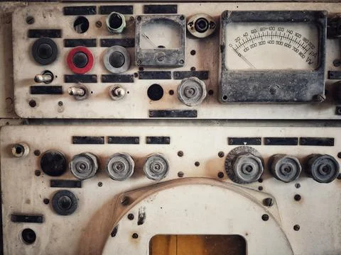 Vintage switch control panel with many buttons Stock Photos