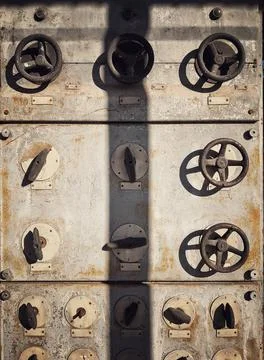 Vintage switch control panel with many buttons Stock Photos