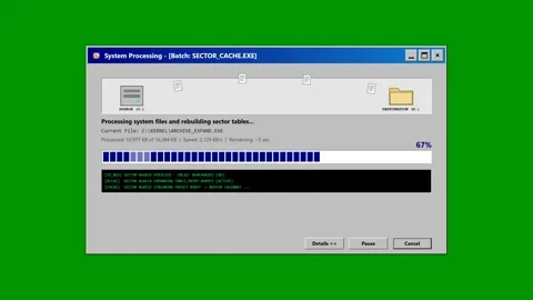 Vintage system processing window with progress bar on green background. 4K Video stock 344846802