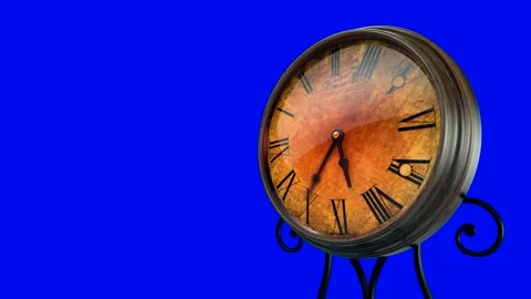 Vintage Table Clock Fast Motion Time Lapse on Blue Screen Key Stock Footage 341824833