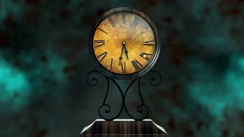 Vintage Table Clock Fast Motion Time Lapse on Dark Abstract Background Stock Footage 341824965