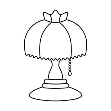 Vintage Table Lamp Outline Vector Illustration Stock Illustration