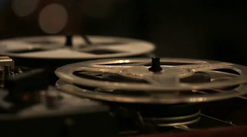 Vintage Reel to Reel tape recorder playing music, Stock Footage