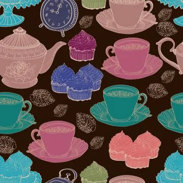 Vintage tea background. seamless pattern Stock Illustration