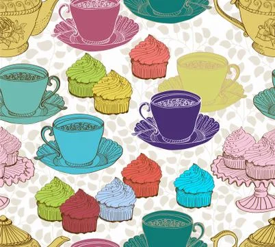 Vintage tea background. seamless pattern Stock Illustration