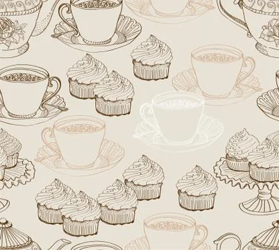 Vintage tea background. seamless pattern Stock Illustration