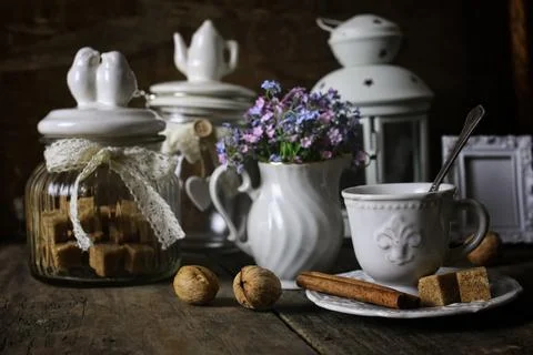 Vintage tea table concept Stock Photos