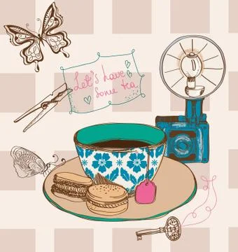 Vintage tea time background Stock Illustration