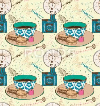 Vintage tea time background, seamless pattern Stock Illustration