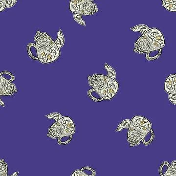 Vintage teapots seamless pattern. Background of teatime in hand drawn style. Stock Illustration