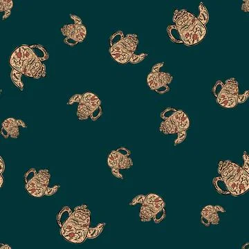 Vintage teapots seamless pattern. Background of teatime in hand drawn style. Stock Illustration