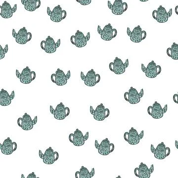 Vintage teapots seamless pattern. Background of teatime in hand drawn style. Stock Illustration