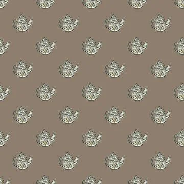 Vintage teapots seamless pattern. Background of teatime in hand drawn style. Stock Illustration