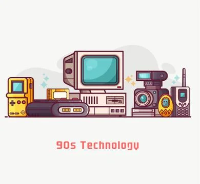 Vintage Tech and Electronic Devices Set Stock Illustration